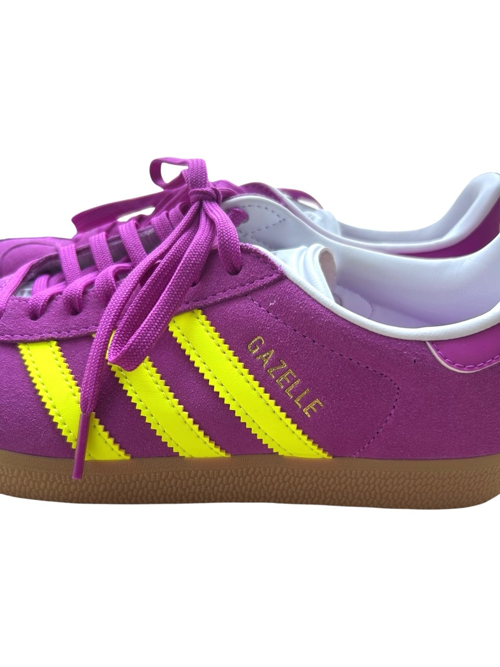 Adidas Originals Gazelle Suede Shoes Sz 7.5 Purple Yellow Stripe Sneakers - Picture 6 of 16